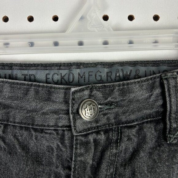 Ecko Unltd Black Gothic Jean Shorts Y2K Size 38 Stitched Gray Wide Leg‎ Skater - Picture 6 of 8